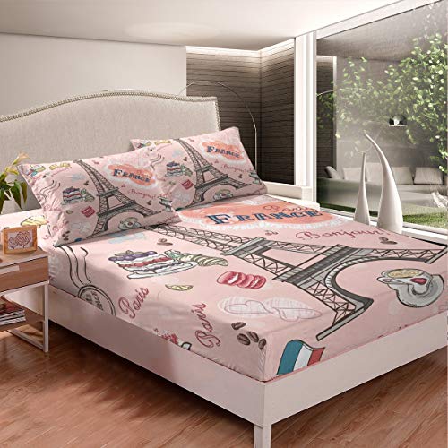 Paris - Juego de sábanas temáticas de la Torre Eiffel para niños y niñas y Mujeres románticas...