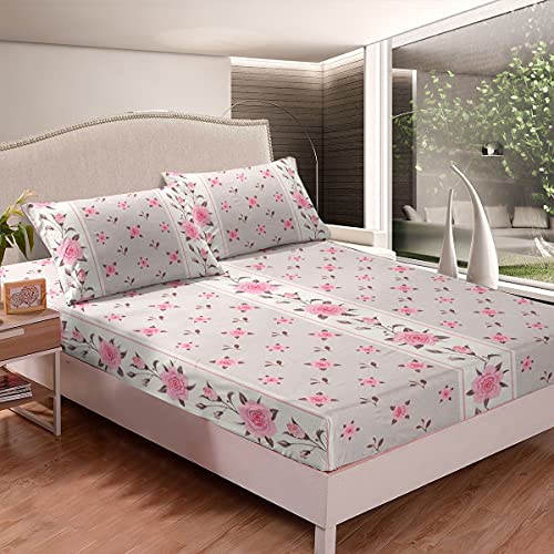 Juego de ropa de cama floral para ni&ntilde;as, adolescentes y mujeres, dise&ntilde;o de rosas de jard&iacute;n,...