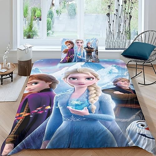 Frozen Juego De Sábanas De Cama Y Fundas Nórdicas Impresas En 3D, Elsa, Microfibra Suave Y Cómoda...