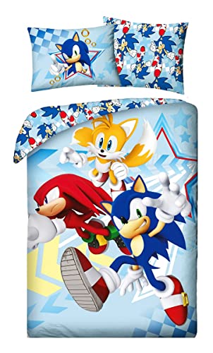 Halantex Sonic Tails Knuckles - Juego de cama Sonic THE HEDGEHOG - Funda nórdica de 140 x 200 cm...