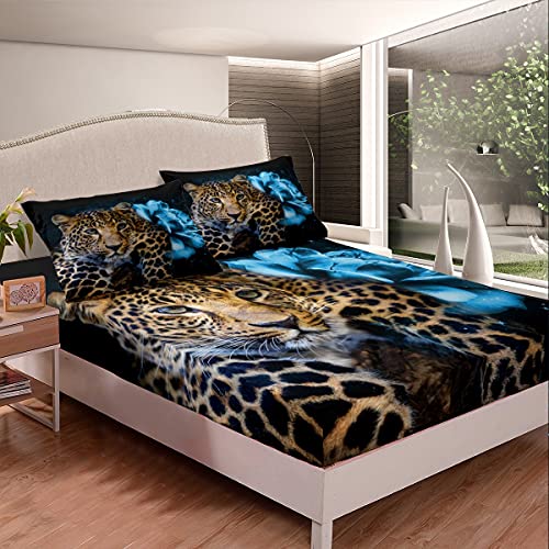 Juego de s&aacute;banas de leopardo para ni&ntilde;as, juego de s&aacute;banas de guepardo pantera para ni&ntilde;os y...