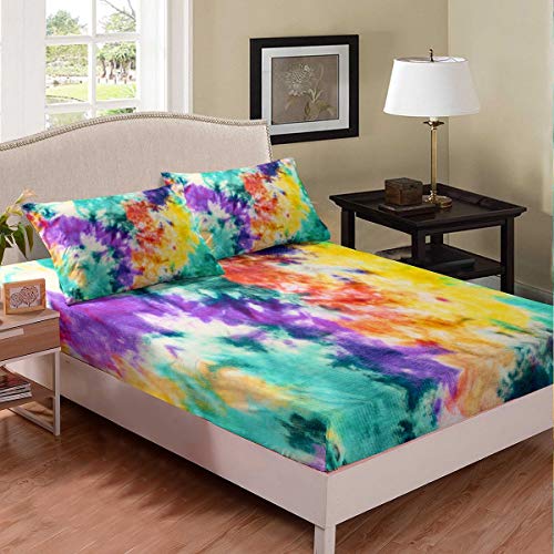Hippie Tie Dye - Juego de s&aacute;banas de Estilo Boho Bohemio, Funda de Cama para ni&ntilde;os, ni&ntilde;as,...
