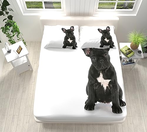 VENESS S&aacute;banas Bajeras Doble 135x190 cm, Bulldog Franc&eacute;S Animales S&aacute;banas con Fundas de Almohada...