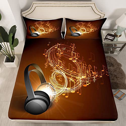 Juego de s&aacute;banas para ni&ntilde;os, s&aacute;bana bajera ajustable para auriculares, m&uacute;sica rock, s&aacute;banas...