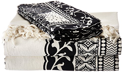 Exotic India S&aacute;bana Blanca y Negra con Chakras Impresos, algod&oacute;n Puro con Fundas de Almohada