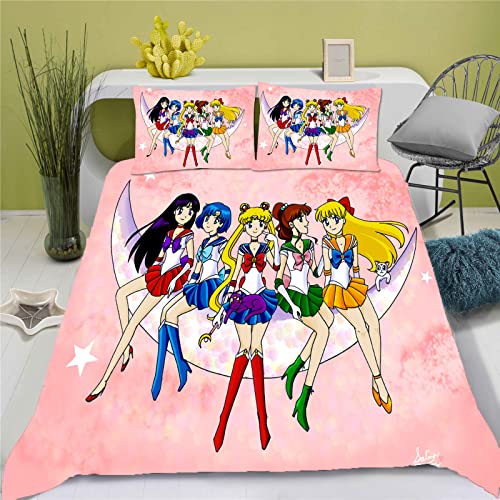 Fgolphd Sailor Moon Ropa de cama y funda de almohada, impresi&oacute;n digital 3D, juegos de ropa de cama...