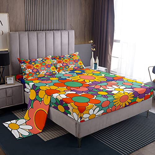 Groovy - Juego de s&aacute;banas psicod&eacute;licas Retro Floral Bohemio para ni&ntilde;os y ni&ntilde;as de los a&ntilde;os 70...