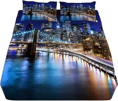Sabanas 90x190 cm Infantil Nueva York, 3D Ciudad S&aacute;bana Bajera de Microfibre Suave y C&oacute;moda...