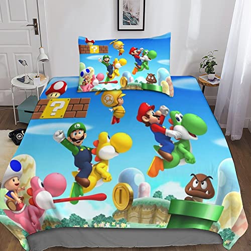 Super Mario Bros Juego De Ropa De Cama para Niños Funda De Edredón para Niños Funda Nórdica...