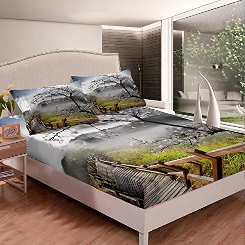 Juego de sábanas con Estampado Floral de durazno y escaleras, Juego de Cama para niños, niñas,...