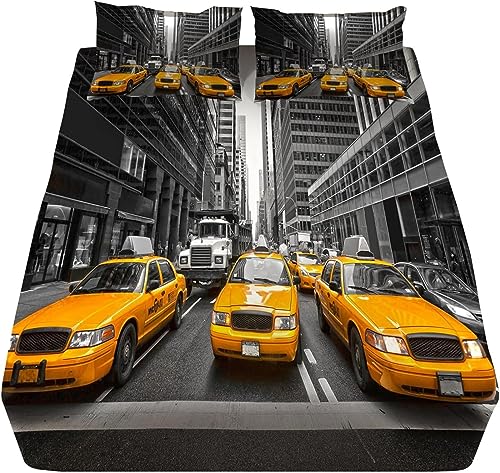 Sabanas 105x200 cm Infantil Nueva York, 3D Taxi Amarillo S&aacute;bana Bajera de Microfibre Suave y...