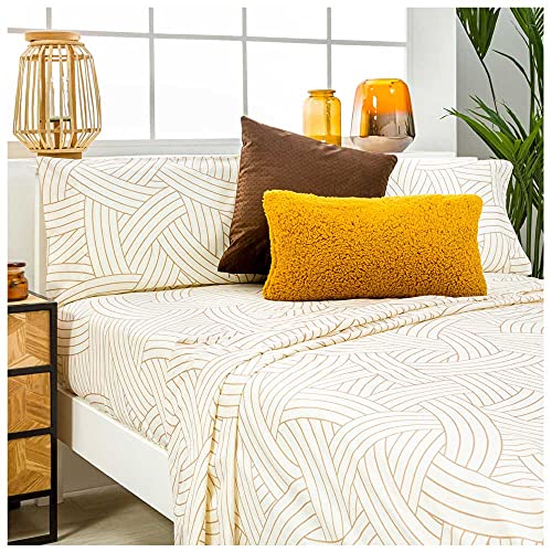 COTTON ARTean Juego de sabanas Salinas Beige Cama de 150 x 190/200. HIPOALERGENICA