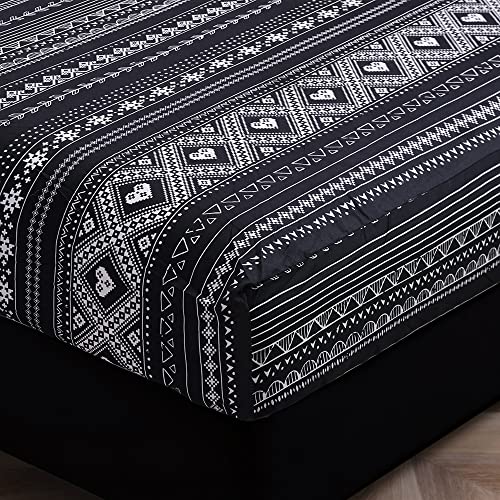 YEPINS Bohemian S&aacute;bana bajera ajustable de 180 x 200 cm, color negro, bohemio, s&aacute;bana bajera de 3...