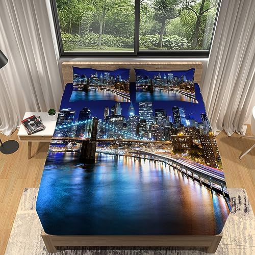 S&aacute;Bana Bajera 160x200 cm, Dise&ntilde;O Banda El&aacute;Stica 30 cm Profundidad, Puente Manhattan Nueva York...