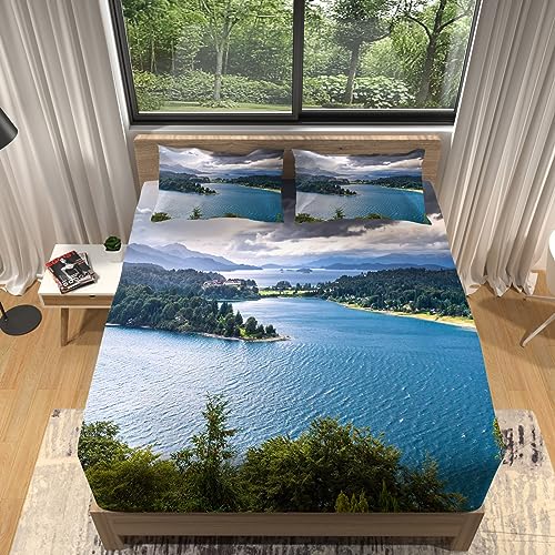 WHUOEUCO Sabanas Bajeras 160x200 cm Paisaje Sabanas Cama de Microfibra con Bolsillo Profundo, Cubre...