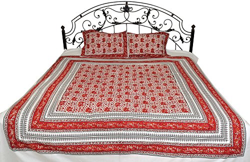 Exotic India - S&aacute;bana Bajera de Pilkhuwa con Elefantes Impresos en Bloque, Color Arcilla Profunda,...