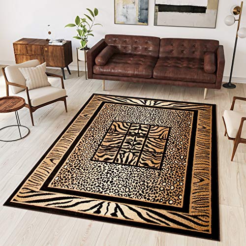 TAPISO Atlas Alfombra Suave de Pelo Corto Resistente Diseño Moderno Piel Animal Negro Marrón Beige...
