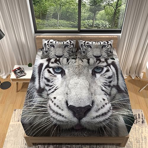Sabanas Bajeras Tigre Blanco Sabanas 135 x 190 Microfibra S&aacute;bana Ajustable El&aacute;stico en el Borde...