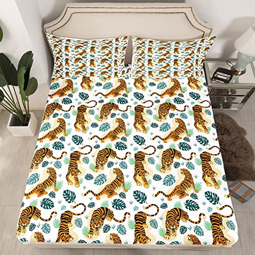 Juego de s&aacute;banas de tigre con hojas de tortuga, s&aacute;banas de tigre para ni&ntilde;os y ni&ntilde;as, ropa de...