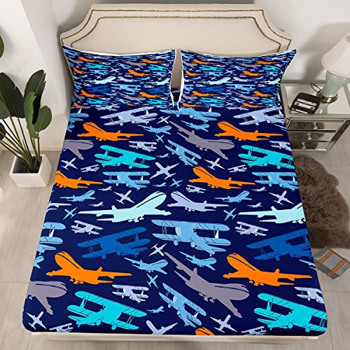 Juego de s&aacute;banas para ni&ntilde;os con estampado de avi&oacute;n para ni&ntilde;as, ni&ntilde;os y adolescentes, s&aacute;banas...