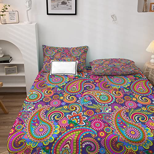 Paisley Sábana Bajera 135x190, Estética Ropa de Cama Estampada Microfibra 3 Pieza Sábanas Tacto...