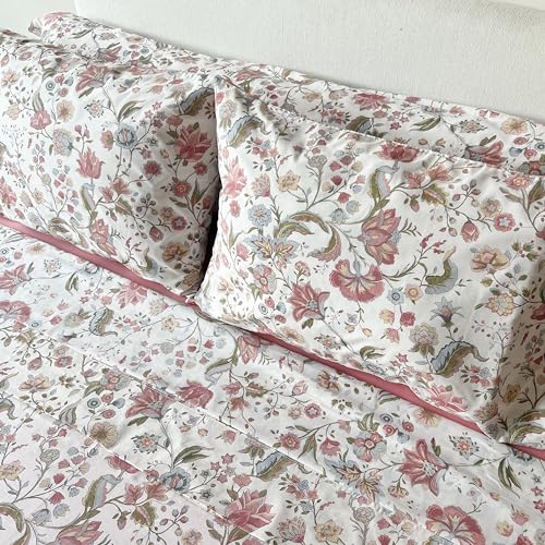 PETIT ALO Juego de Sábanas de Algodón Estampado Floral Paisley Asia Set de Sábanas Blancas...