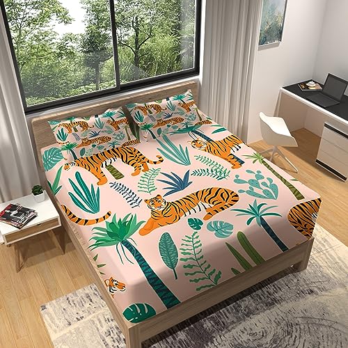 Sabana Bajera 160x200 Desierto Rosa Sabanas Cama Tigre Juego de Sabanas Ajustable Suaves, Elastico...
