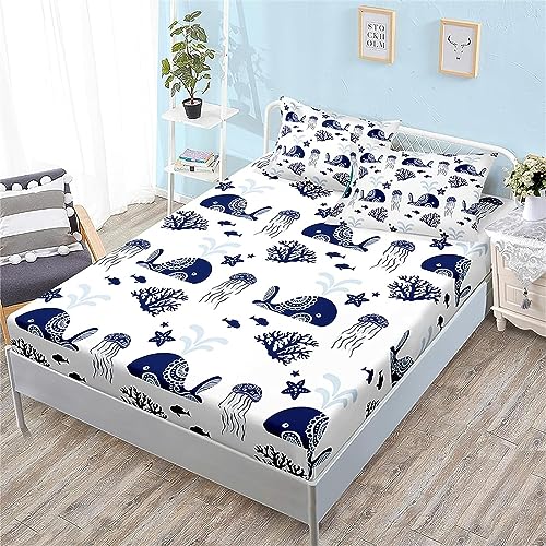 Sabanas 90x190 Infantil 3D Delf&iacute;n, Blanco S&aacute;bana Bajera de Microfibre Suave y C&oacute;moda...