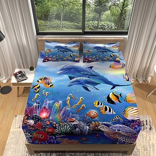 Sabanas Bajeras delf&iacute;n Marino Sabanas 135 x 190 Microfibra S&aacute;bana Ajustable El&aacute;stico en el Borde...