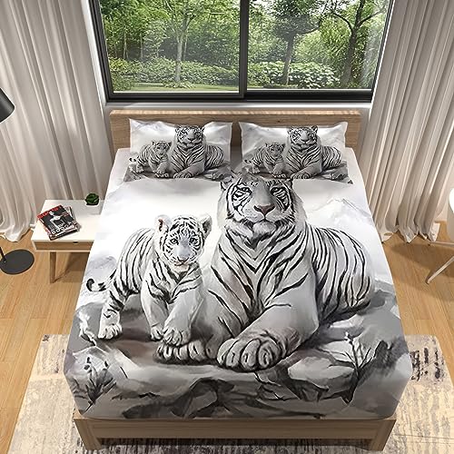 Sabanas Bajeras Tigre Blanco y Negro Sabanas 135 x 190 Microfibra S&aacute;bana Ajustable El&aacute;stico en el...