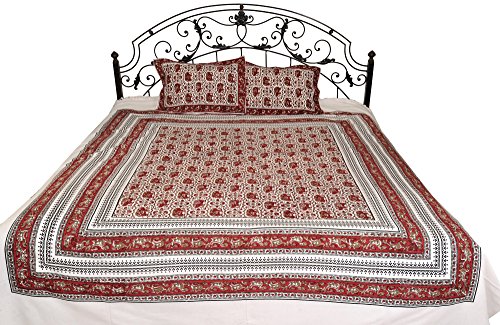 Exotic India S&aacute;bana de Pilkhuwa con Elefantes Impresos en Bloques, 2,4 x 2,1 m