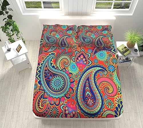 Estilo Paisley Anacardo Sábana Bajera 160x200 cm Ajustable Bolsillo Extra Profundo 30cm con...