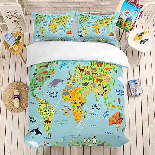 NYLIN Fundas N&oacute;rdicas Mapa del Mundo De Monta&ntilde;a Juego De Ropa De Cama Tierra Colcha 2/3/4PCS...