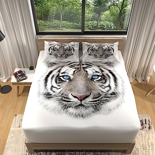 Sabanas Bajeras Tigre Blanco Sabanas 135 x 190 Microfibra S&aacute;bana Ajustable El&aacute;stico en el Borde...