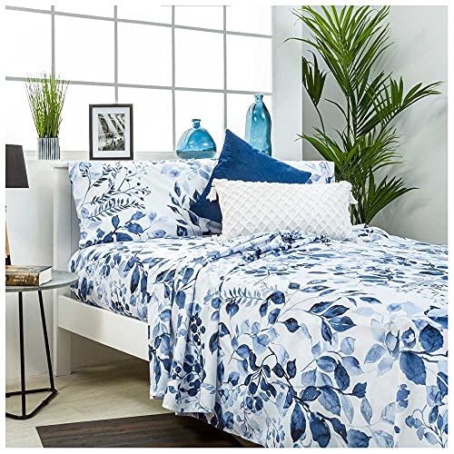 COTTON ARTean Juego de sabanas SERELLA Azul Cama de 90 x 190/200. HIPOALERGENICA