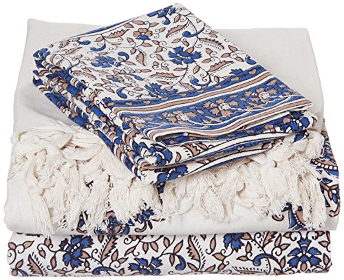 Exotic India Blanco Brillante s&aacute;bana de Pilkhuwa con Estampado Floral y Chakra&nbsp;&ndash;&nbsp;algod&oacute;n con...