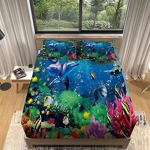 Sabanas Bajeras delf&iacute;n Marino Sabanas 135 x 190 Microfibra S&aacute;bana Ajustable El&aacute;stico en el Borde...