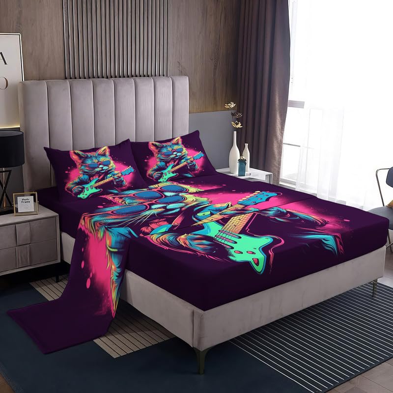 Gato Juego de S&aacute;banas Cama 90x190+35cm, Animales Ropa de Cama Estampada Microfibra, 3 Piezas - 1...