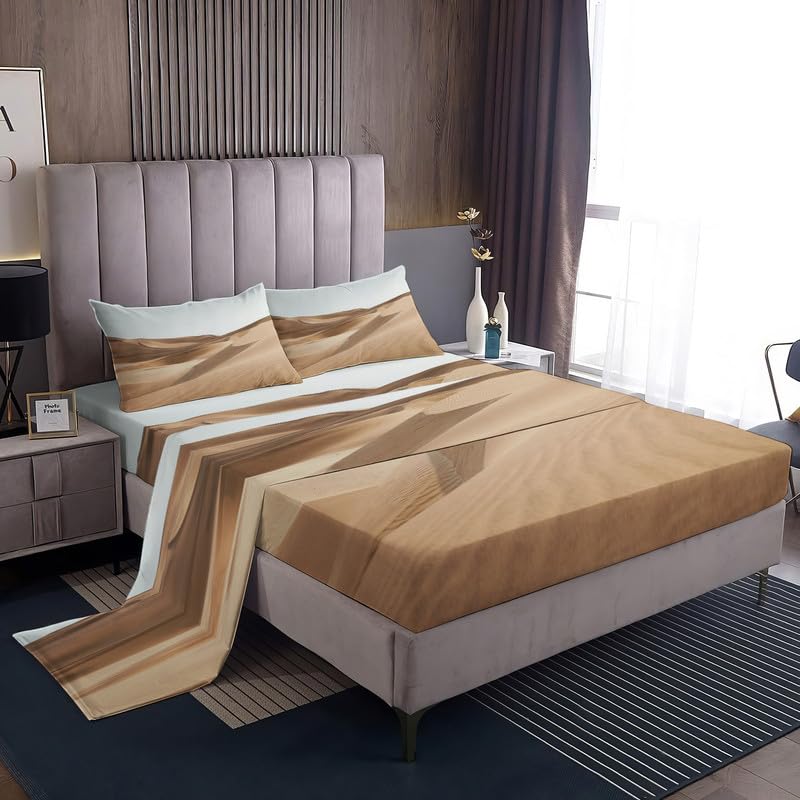 Desierto Juego de Sábanas Cama 150x200+35cm, Paisaje Ropa de Cama Estampada Microfibra, 4 Piezas -...